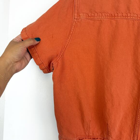 Outerknown S.E.A. Suit Shortall Romper $148 Orange Linen Cotton - L - Picture 8 of 10